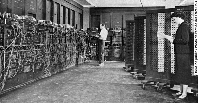 ENIAC (Electronic Numerical Integrator and Computer), the first programmable electronic digital computer, built in 1946, during the Second World War.